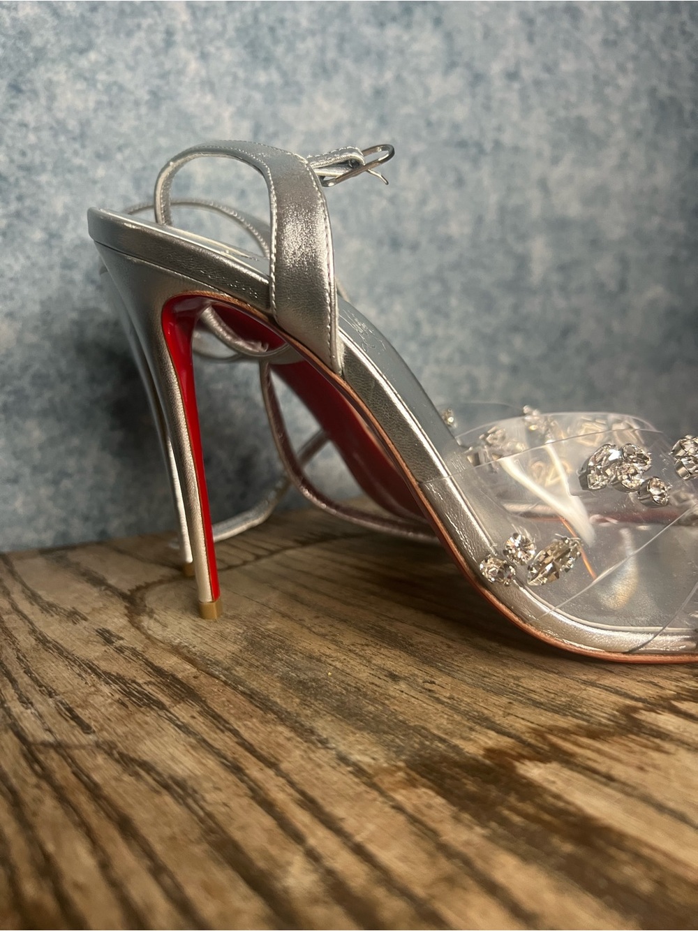 UNWORN Christian Louboutin Silver Crystal Embellished PVC Strappy Heels | EU 40 - Picture 2 of 6